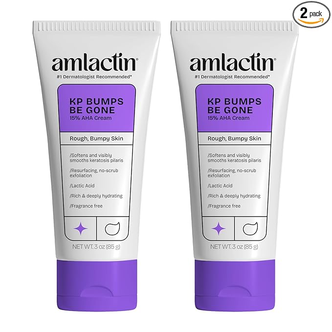 AmLactin KP Bumps Be Gone - Therapeutic Body Cream for Keratosis Pilaris - No-Scrub Exfoliator and Body Moisturizer for Dry Skin with 15% Lactic Acid AHA, 3 oz, Pack of 2 (Packaging May Vary)