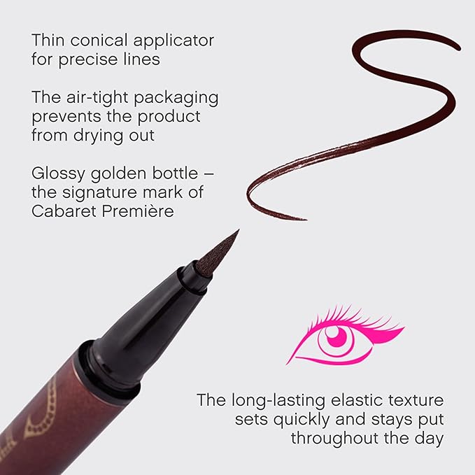 Vivienne Sabó Cabaret Premiere Eyeliner Pen – Felt Tip Liquid Eyeliner, Matte Long Wear Eye Liner, Smudge-Proof Quick-Dry Precision Line Formula, Easy Removal, Brown, 0.04 fl oz