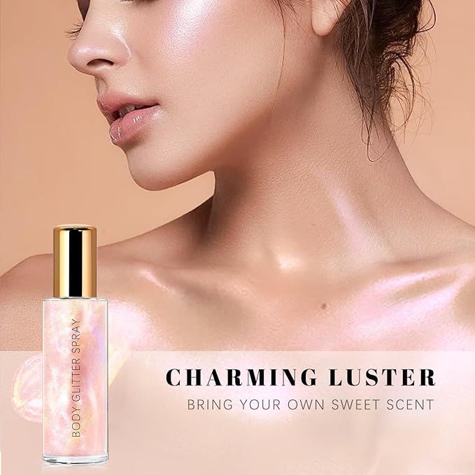 HOSAILY Body Glitter Spray, Holographic Body Shimmer Quick-Drying and Non-Sticky Duochrome Glitter Hairspray for Face Clothes, Sparkle Highlighter Makeup Festival Rave Accessories, Pink