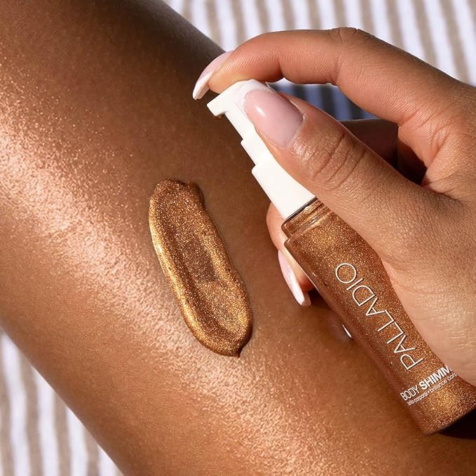 Palladio Body Shimmer Gel, Lightweight Water-Based Body Glow with Aloe, Hyaluronic Acid, Vitamin E & Panthenol, Buildable Radiant Shimmer, Vegan, Gluten-Free, Cruelty-Free (Island Glow)