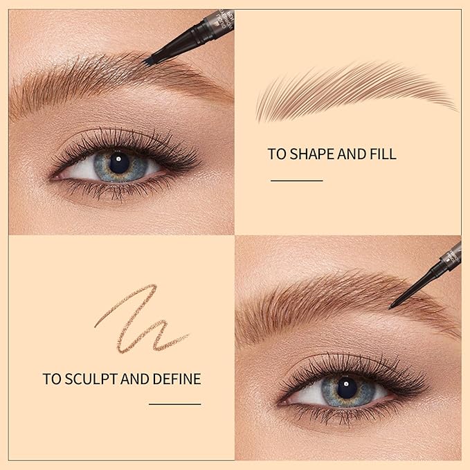 Music Flower Dual-Ended Microfilling Eyebrow Pen, Liquid Eyebrow Pen with 4 Micro Brush-Tip Applicators & Brow Defining Pencil with Precision Tip (Brown)