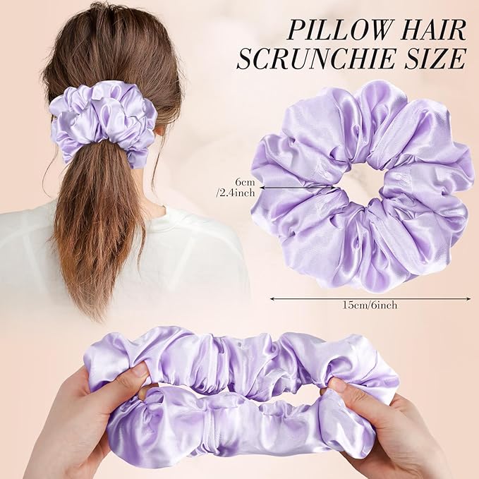 3Pcs Satin Hair Scrunchies, Large Sleepy Hair Tie for Thick Curls Ponytail Holders Purple Scrunchie Mothers Day Gifts