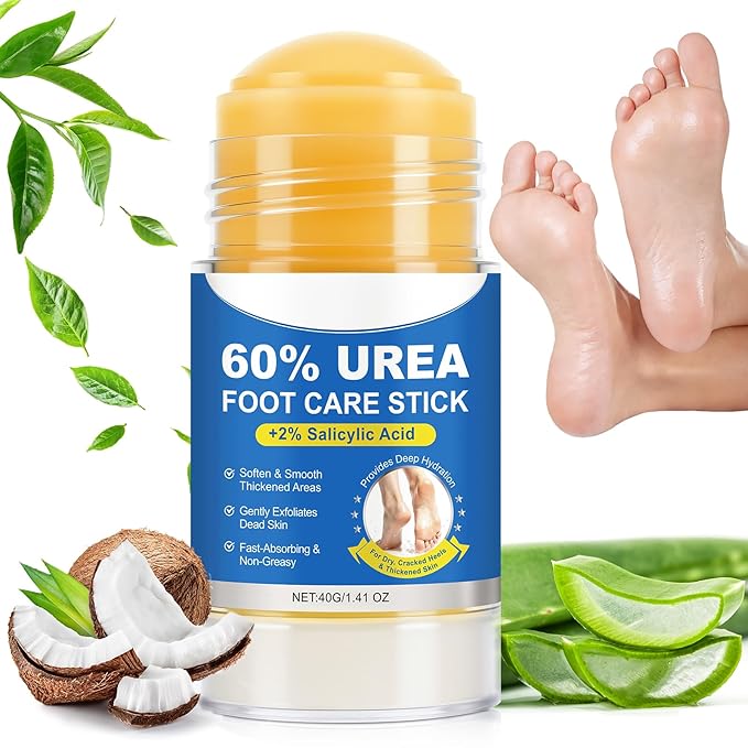 60% Urea with 2% Salicylic Acid Urea Foot Care Stick, Foot Cream for Dry Cracked Heels & Callus Care, Fast Absorbing Exfoliating Moisturizer for Feet, Hands, Knees, Heel Balm for Soft Skin (1 Pack)