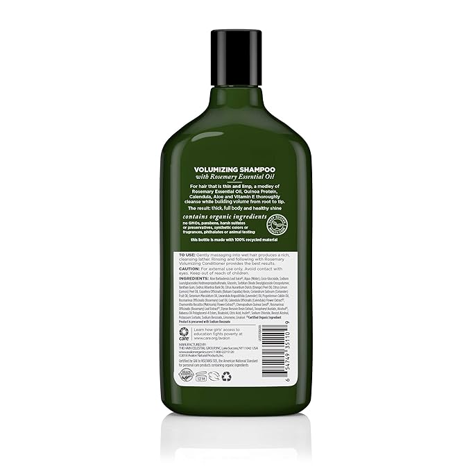 Avalon Organics Shampoo, Volumizing Rosemary, 11 Fluid Ounce (Pack of 2)