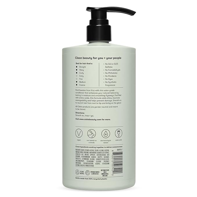 Odele Smoothing Sulfate-Free Conditioner for Extra Moisture, Frizz Control, Shine, and Straight to Curly Hair Types, 32 Fl Oz