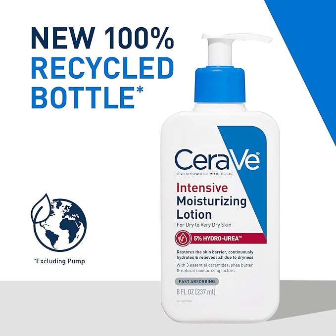 CeraVe Intensive Moisturizing Lotion, Hydro-Urea + Shea Butter, Body Lotion For Dry Skin, Relieves Signs Of Extra Dry Skin, Non Greasy Hydrating Cream For Rough, Tight, Red & Itchy Skin, 8oz