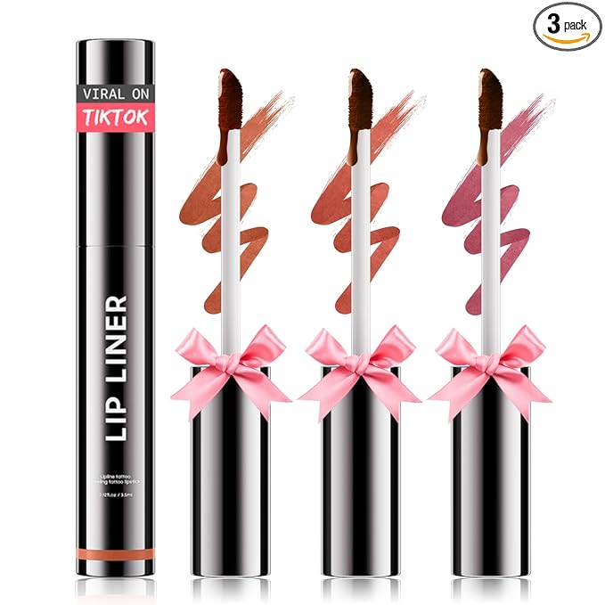 Lip Stain Peel Off, Lip Liner Moisturizing Long-Lasting & Waterproof, Transfer Proof & Plumping, Non-Stick Cup, 3PCS Nude&Rose&Mauve