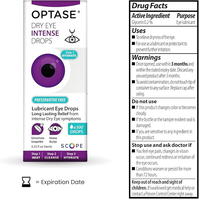 OPTASE Dry Eye Intense Drops - Preservative Free Eye Drops - Multidose Bottle - Step 3 Hydrate - .33 fl oz, 300 Doses