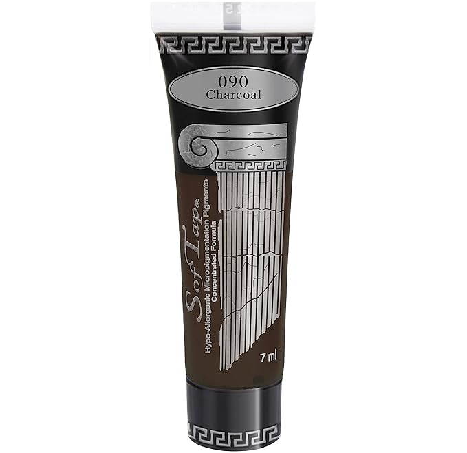 Microblading Ink for Eyebrows by SofTap® | Charcoal – Dark Cool Brown-Black PMU Pigment for Nano Brows, Machine & Hand Method | Carbon-Free Inorganic Permanent Makeup Ink