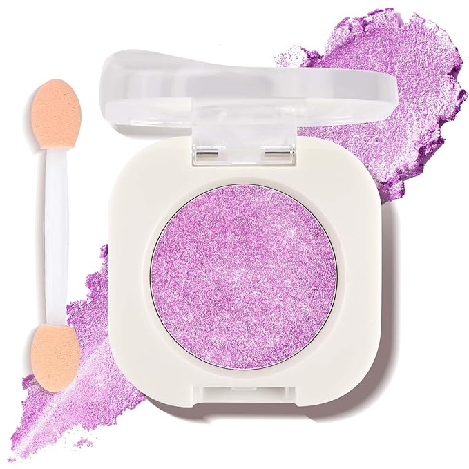 Purple Glow Eyeshadow with Brush, Single Glitter Mini Eye shadow Palette, Silky Fine Subtle Shimmer for Old Women, Lightweight & Ultra-Blendable Formula for Everyday Eye Glitter Makeup Kit (#08)