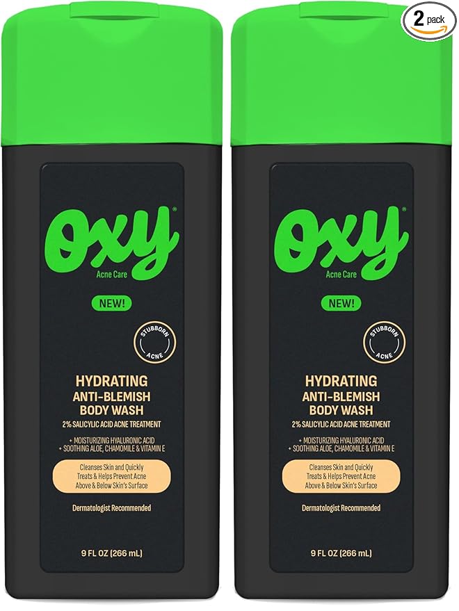 Oxy Stubborn Acne Anti-Blemish Body Wash For Teens, 2% Salicylic Acid, Hydrating Face & Body Wash Clears & Prevents Breakouts, Fast-Acting Acne Treatment, Dermatologist Recommended, 9 fl oz