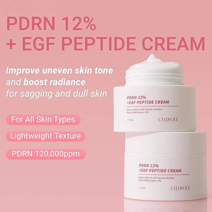 Salmon DNA PDRN 120,000 ppm EGF Peptide Serum & Cream Set w/Volufiline, Phyto PDRN 12%, Growth Factor – Anti-Aging Face Serum & Facial Cream with Niacinamide, Hyaluronic Acid – Korean Skincare Duo