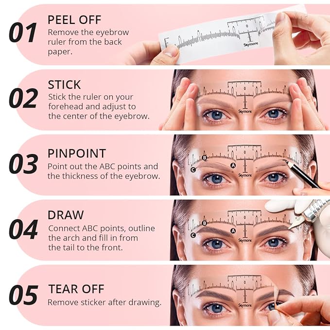 Skymore Eyebrow Ruler, 100Pcs Eyebrow Stencil Microblading Ruler, Disposable Eyebrow Template Eyebrow Ruler Sticker, Eyebrow Shape Kit for Microblading Supplies, 3 Minutes Makeup Tools For Eyebrow