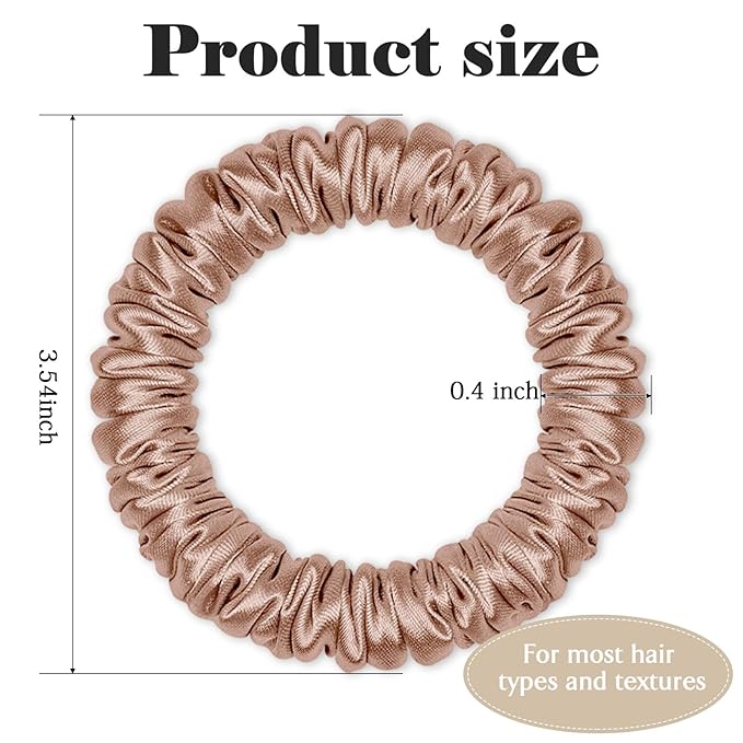 Scrunchies Hair Ties Silk Satin Scrunchy, WantGor Women 4PC Pure Mulberry Silk Skinny Elastic Scrunchies Hair Bands Bracelets Ponytail Holders Hair Accessories (Black*2, Khaki*2)
