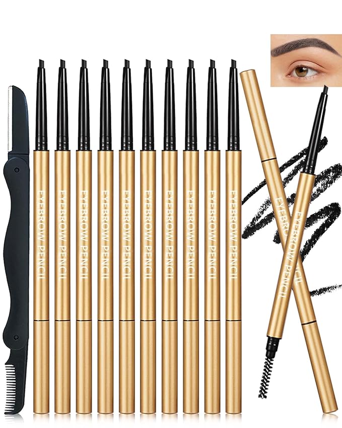 Black Eyebrow Pencil, 12Pcs Black Ultra-Fine Retractable Eye Brow Pencil,Long-Lasting Waterproof Eyebrow Tint Pen Kit for Define Shape and Fill Brow,Women's Mother's Day Makeup Gift Set for Women-01
