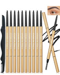 Black Eyebrow Pencil, 12Pcs Black Ultra-Fine Retractable Eye Brow Pencil,Long-Lasting Waterproof Eyebrow Tint Pen Kit for Define Shape and Fill Brow,Women's Mother's Day Makeup Gift Set for Women-01