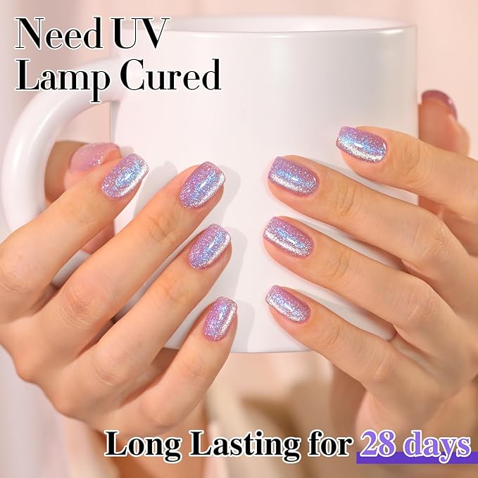 Double Rhythm 15ML Jelly Glass Cat Eye Gel Polish with Magnet Holographic Glitter Shimmer Translucent Sheer Color Salon Soak Off Magnetic Nail at Home (Sweet Blue Purple-MC1193)