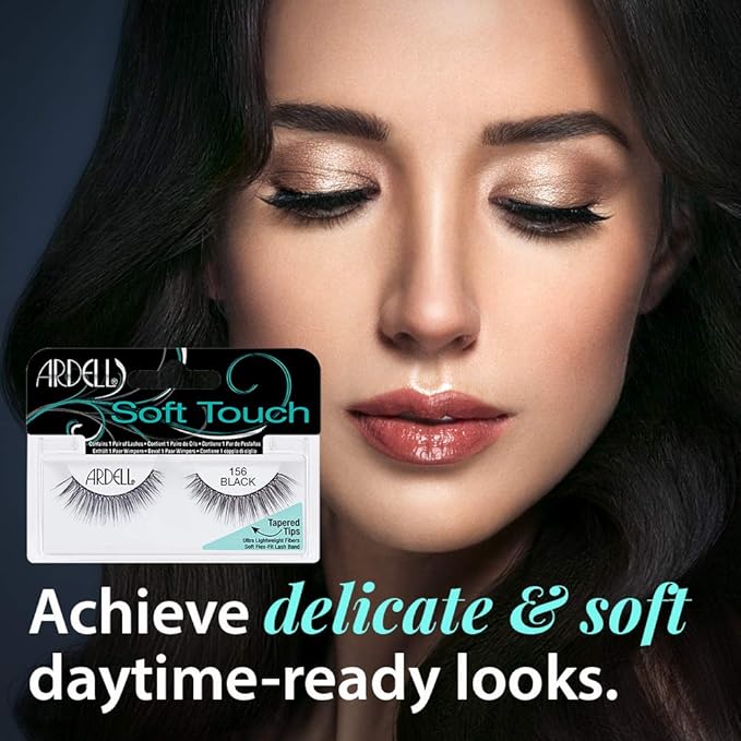 Ardell False Eyelashes, Soft Touch 156, Black - Ultra Lightweight Eyelash with Tapered Tips, Natural Looking Lashes, Eye Makeup for Women, 4 Pack