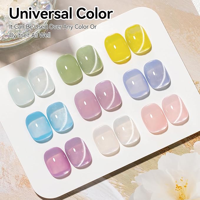 Cat Eye Gel Polish, Magentic Nail Polish Silver Translucent Jelly Color Clear Moonlight UV Gel Glitter Holographic With Magnet For Nail Salon DIY At Home