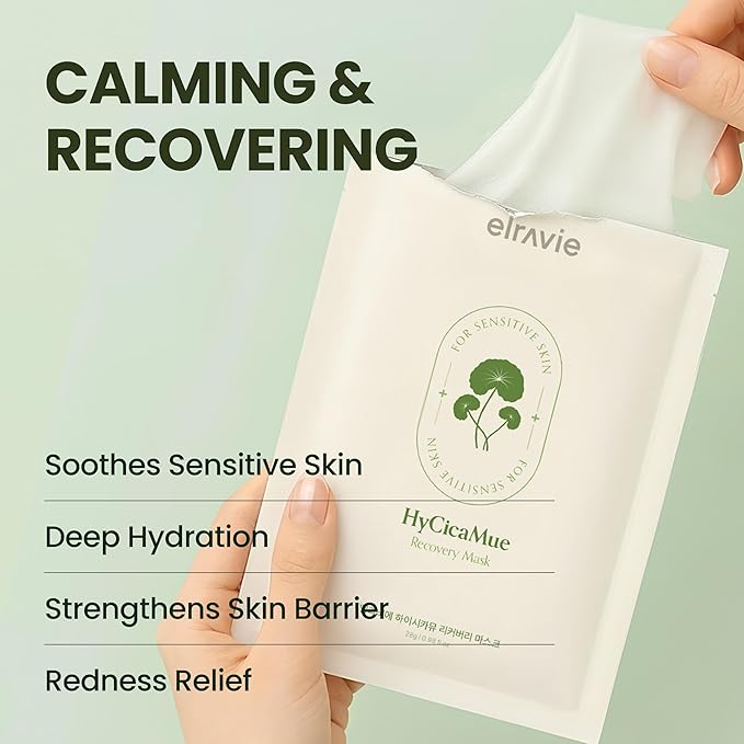HyCicaMue Recovery Mask(10ea) | Soothing & Hydrating Sheet Masks for Sensitive Skin | Cica, Aloe Vera Leaf Extract, Hyaluronic Acid | Daily Calming & Moisture Barrier Care | Korean Face Mask