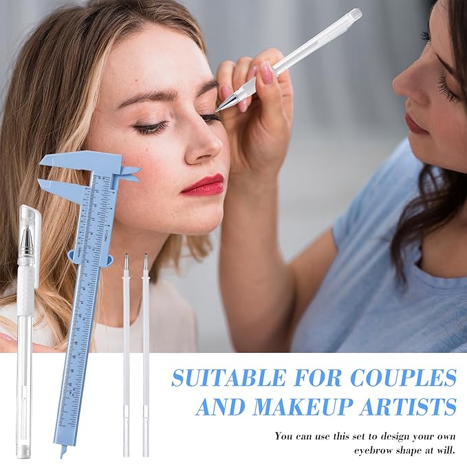 Eyebrow Microblading Marker Pen, 2 Pcs Eyebrow Microblading Marker Pens with 4 Replacement Refills & 1 Ruler, Brow Mapping Kit for Eyebrow Lip Skin Tattoo & Lamination Supplies(White)