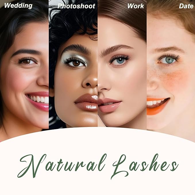 8mm C-Curl Lash Clusters, Natural Wispy Subtle Volume, Thin Flexible Band, Ideal for Puffy Eyes - Workdays, Daily Touch-Ups, Natural Style