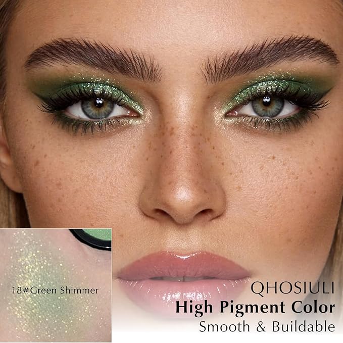 Green Shimmer Eyeshadow Palette, Mini Monochrome Eye Shadow for Older Women, Pigmented Sparkly Glitter Eyeshadow Powder Compact sombras para ojos, Naturing-Looking Smooth Blendable Color