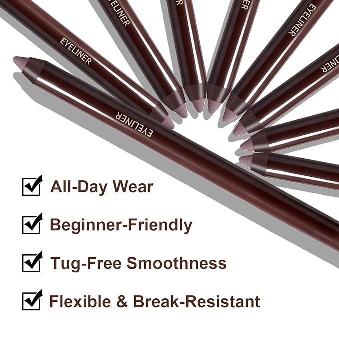 Plum&Brown 2PCS Gel Eyeliner Pencil,Smudge-proof Waterproof Long Lasting Plum Eye Liner, High-Pigmented Smooth Creamy Formula for Mature Women, Eyes Makeup Pen Includes Sharpener