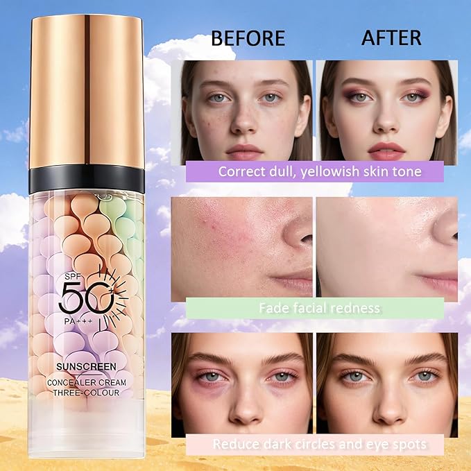 3 In 1 Primer for Face Before Makeup, SPF 50 PA+++, Sunscreen Isolation Cream, One Step Color Corrector Primer, Blurs Facial Serum Oil Control & Moisturizing Skin Tone Correcting, Radiance Skin