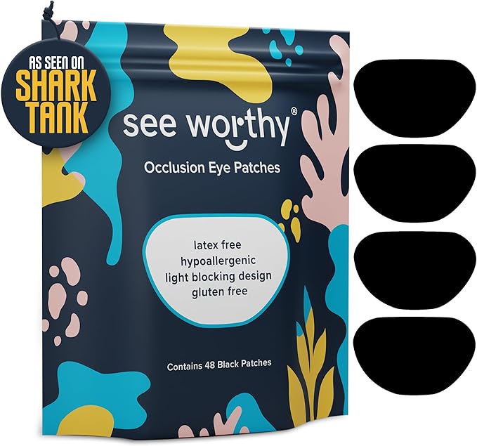 Adhesive Eyepatch for Kids & Adults - As Seen on Shark Tank - Kids Breathable, Comfortable Black Eyepatch for Lazy Eye - Amblyopia & Sensitive Skin Medical Eye Patches - 48 Patches by See Worthy