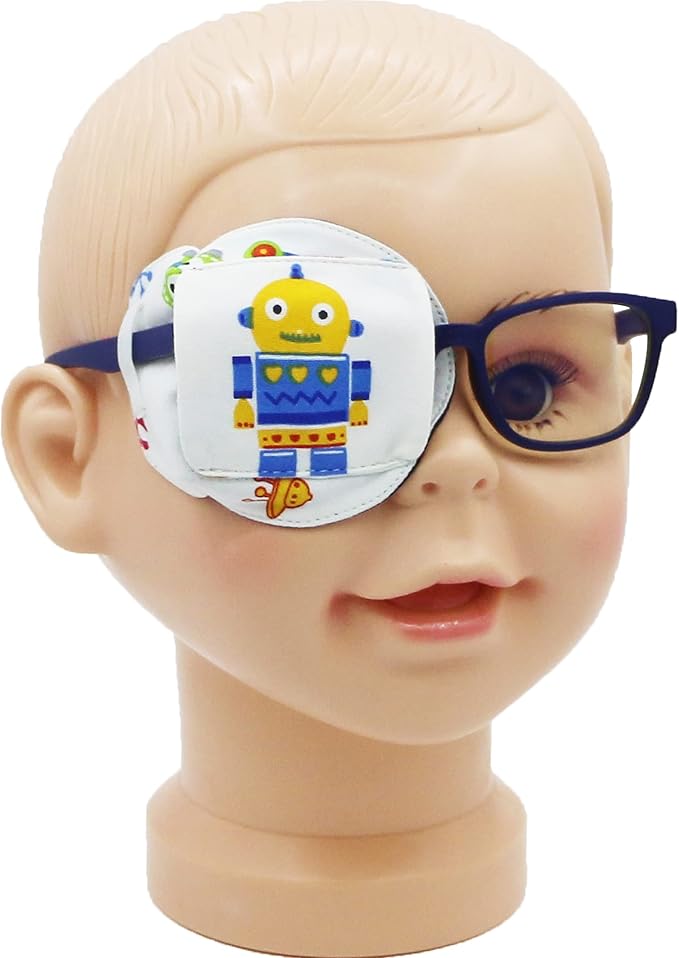 Astropic 3D Cotton & Silk Eye Patch for Kids | Boys Eye Patch for Glasses | Medical Eyepatch for Children with Lazy Eye (Yellow Robot, Right Eye)