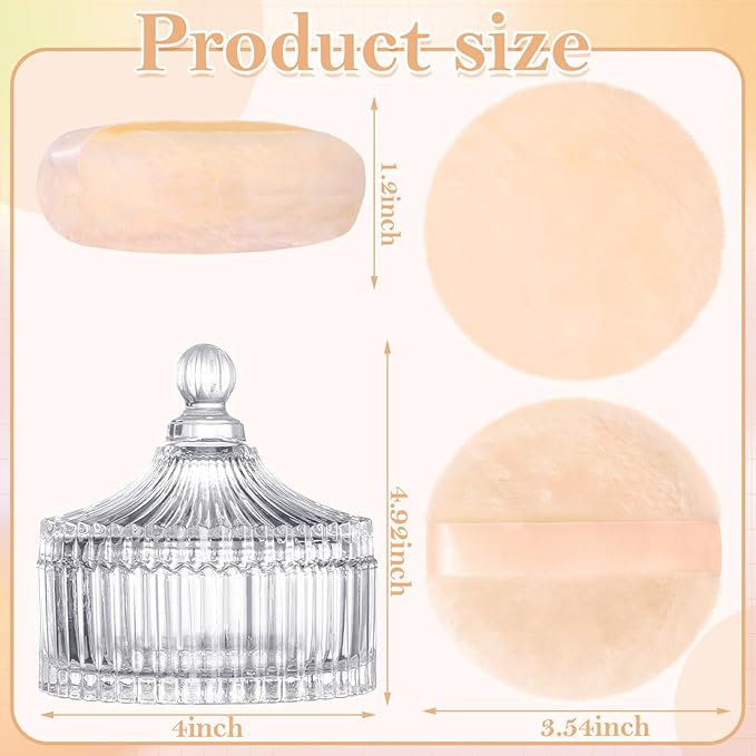 Large Body Powder Puff and Container, 3.54 Inch Women Powder Puff with Crystal Case for Dusting Powder, Beige