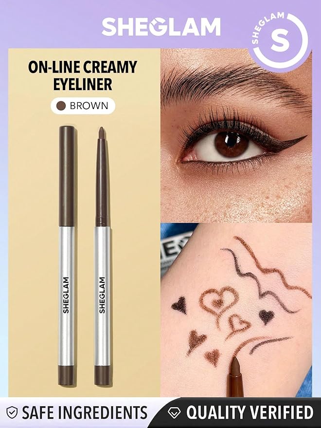 SHEGLAM On-Line Creamy Eyeliner Waterproof Matte Gel Eyeliner Pencil Smudge-Proof Long Lasting Nourishing Eyeliner With Botanicals Sodium Hyaluronate-Brown