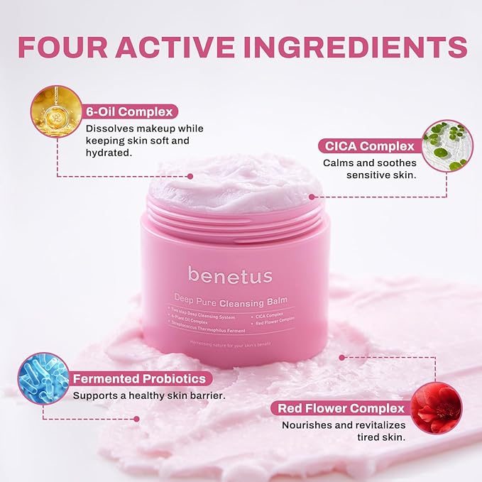 Deep Pure Cleansing Balm, Makeup Remover Balm for Makeup, Waterproof Mascara & Sunscreen, Soothing CICA, Green Tea & Argan Oil, Vitamin E, Hydrated Glow, Non-Stripping, Pore Care, 3.5 fl oz