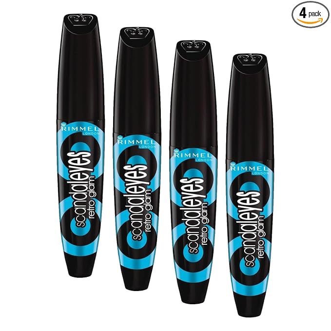 Rimmel London Scandaleyes Retro Glam Mascara, Volumizing, Plumps Lashes, No Clumps, 004, Soft Orchard Carded, 0.4oz (Pack of 4)