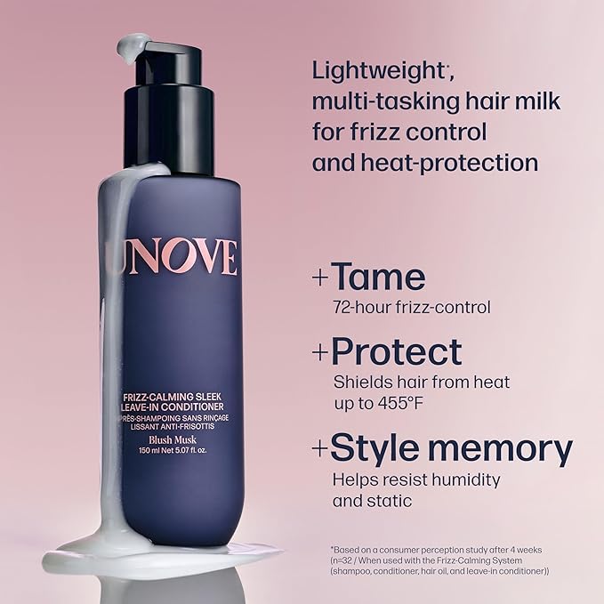 UNOVE Frizz-Calming Sleek Leave-In Conditioner, Anti Frizz Heat Protectant Hair Treatment, 72-Hour Frizz Control, Humidity & Static Resistant, 150 ml / 5.07 fl oz