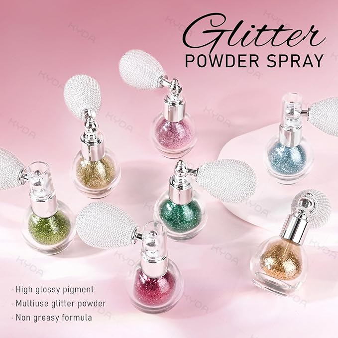 KYDA Glitter Powder Spray, Loose Shimmer Powder, Highlighter Spray Makeup for Face Body Hair, Lasting Glitter Hairspray, Cosmetic Sparkling Body Makeup, Pale Golden