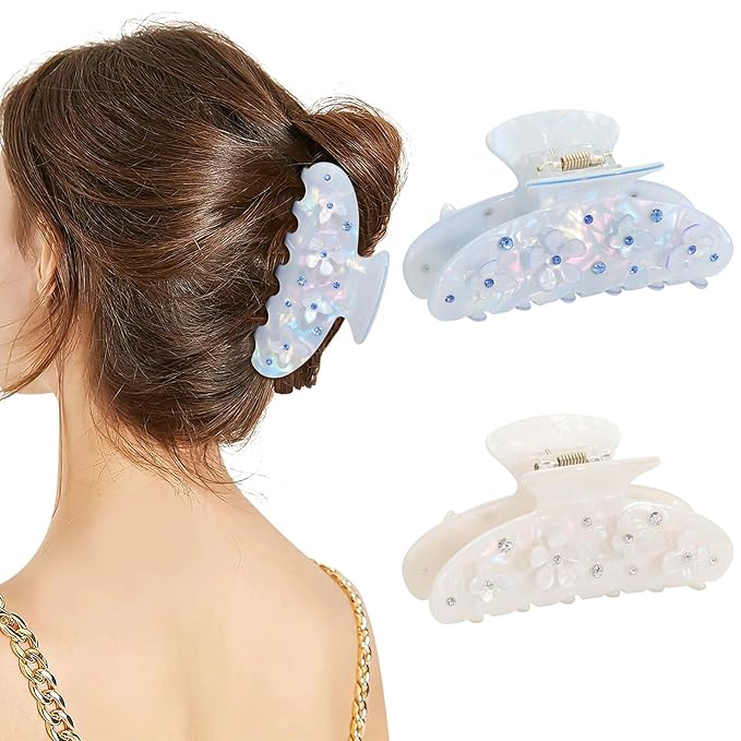 HAIMEIKANG 2Pcs Acrylic Flower Hair Claw Clips - Large for Women, Strong Hold Cute Non-slip Stylish Accessories for Thick Thin Hair