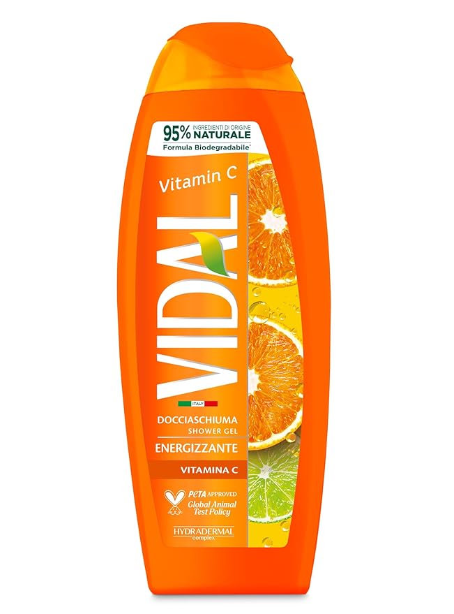 Vidal Vitamin C Shower Gel, Energizing 250 ml, 8.4 Fl Oz (Italian Import)