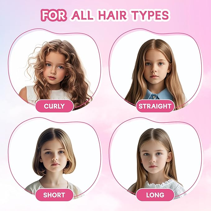 Girls Heatless Curls Overnight, Kids Unicorn Hair Rollers with Hair Clips, Hair Accessories for Little Girls & Teenage & Sister, Birthday Gifts Trendy Stuff - Pink