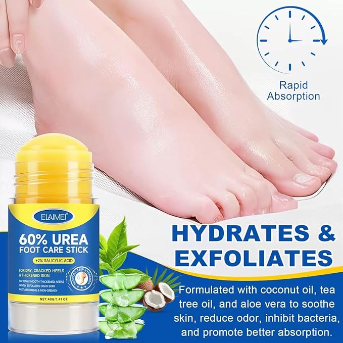 60% Urea Cream Stick plus 2% Salicylic Acid, Maximum Strength Urea Foot Cream Callus Remover for Dry Cracked Heels, Hands, Knees,Exfoliating Moisturizer, Dead Skin Remover Foot Balm 1.4oz (2 packs)