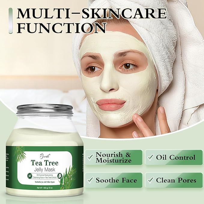 Pjordo Powder Jelly Mask for Facials Professional, Peel Off Facial Mask for Hydrating & Moisturizing, Hydrojelly Mask for Women Men Skin Care, Home DIY Spa Use for All Skin with Tea Tree