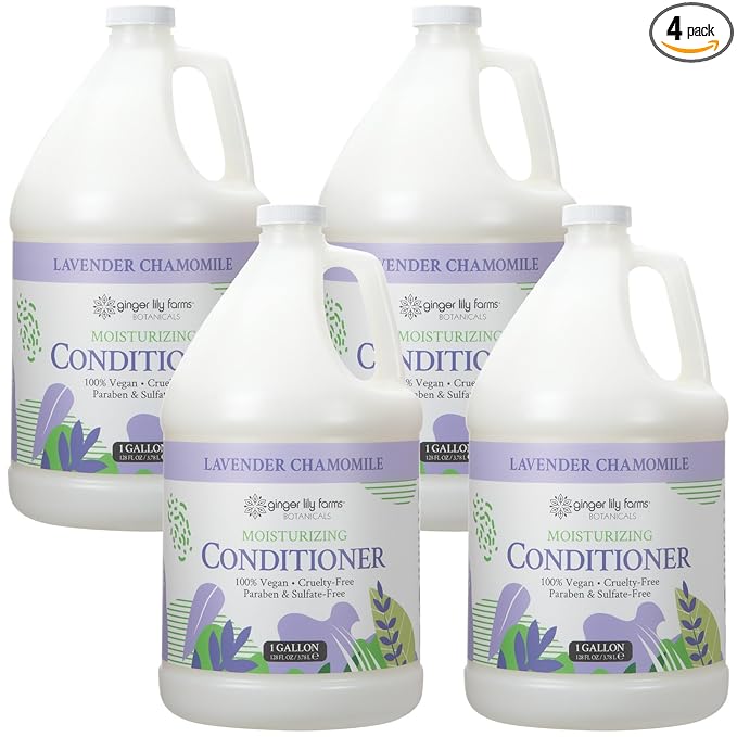 Ginger Lily Farms Botanicals Moisturizing Conditioner for Dry Hair, 100% Vegan & Cruelty-Free, Lavender Chamomile Scent, 1 Gallon (Pack of 4)