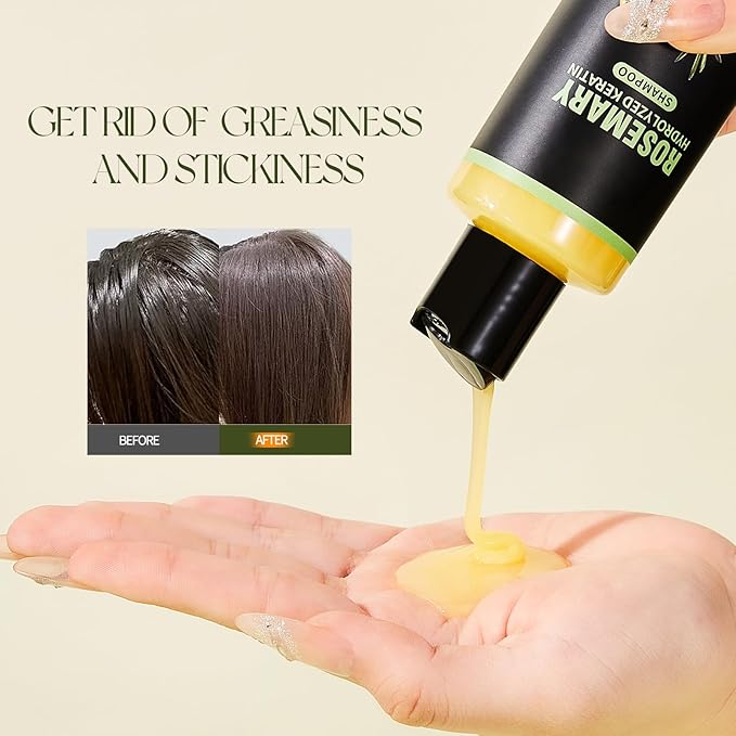 Rosemary Hair Growth Shampoo for Thinning Hair for Women and Men, Rosemary Hydrolyzed Keratin Shampoo Strengthens Hair Strands, Gentle and Silicone-free for All Hair Types 7.76 fl.oz