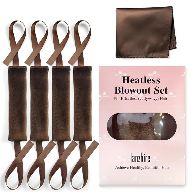 Lanzhire Jumbo Heatless Hair Curlers for Overnight Curls, Blowout Flexi Rod with Ribbon, No Heat Curlers to Sleep In, Soft Overnight Heatless Rods for All Hair Types