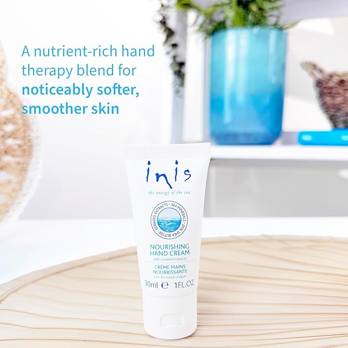 Inis the Energy of the Sea - Nourishing Hand Cream Travel Size for Women and Men, Rich Shea Butter Hand Moisturizer with Argan Oil and Seaweed, Clean Ocean Fresh Scent, 1 fl oz