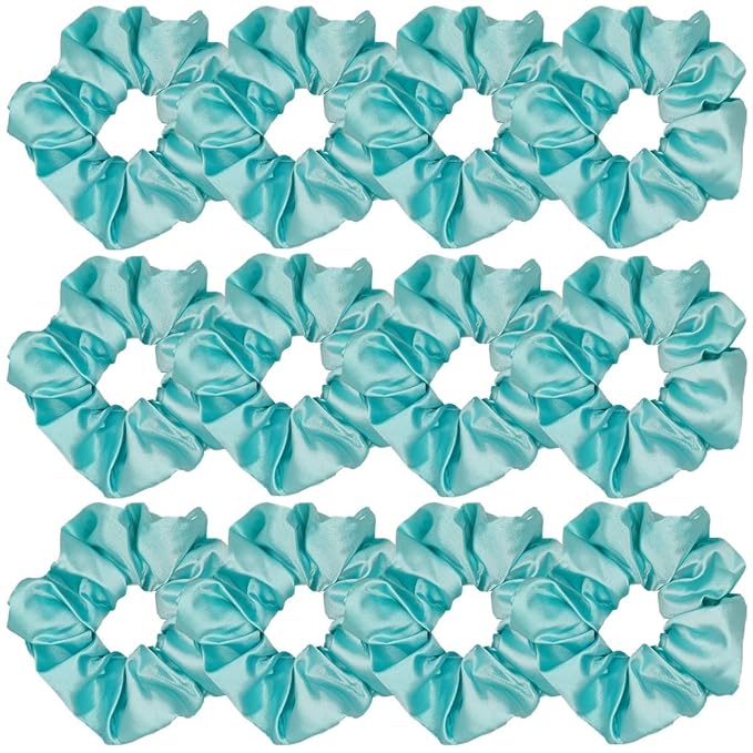 Sufermoe 12 Pcs Soft Satin Silk Hair Scrunchies, Blue Green, 4.3 Inch Hair Ties for Women and Girls