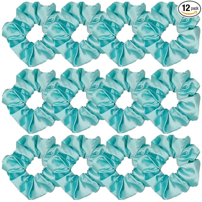 Sufermoe 12 Pcs Soft Satin Silk Hair Scrunchies, Blue Green, 4.3 Inch Hair Ties for Women and Girls