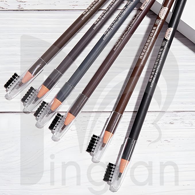 6pcs 2mm Ultra-Thin Eyebrow Pencil with Brush Waterproof Long-Lasting Slim Eyebrow Pencil Peel off Microblading Mapping Pencils (Mix 6 Colors)