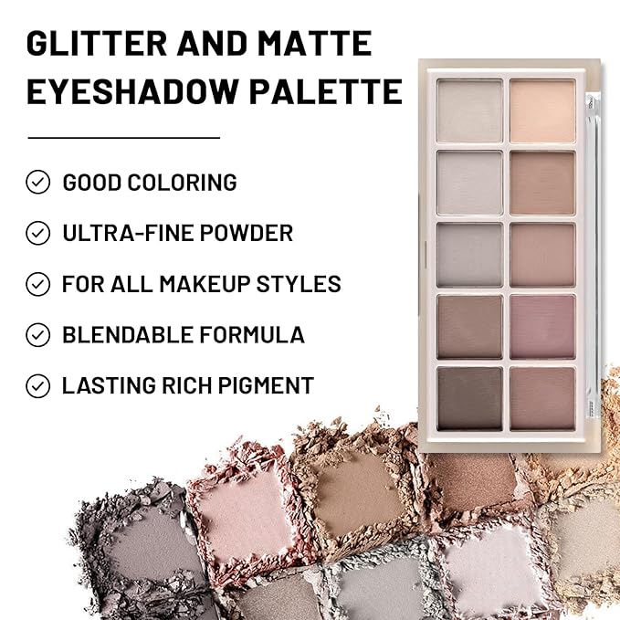 KYDA 10 Colors Smokey Grey Eyeshadow Palette, Neutral Grey Smokey Eyes Palette, Taupe Brown Eye Shadow Makeup, Ultra-Blendable Pigment, Long Lasting Matte Eyeshadow for Women